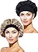 2 Stücke Satin Bonnet Nacht Schlaf Mütze Schlaf Kopf Abdeckung für Damen Mädchen Schlafen (Schwarz, Leoparden Gedruckt)