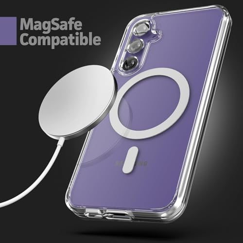 Image of Magnetic Silicone Case for Samsung Galaxy S23FE 5G Compatible with MagSafe, Shockproof Phone Bumper Cover, Anti-Scratch Clear Back (Clear)