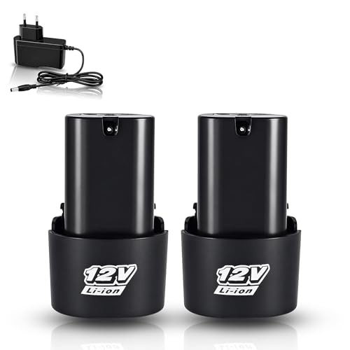 Image of TOMAHAWK 12V Battery & Charger Combo Kit, 2 x TBA-1500 1.5Ah Lithium-Ion Batteries & 1 x CHA-500 0.5A Charger for Cordless Drill, Screwdriver, Car Washer, Power Tools, Dual Battery Pack Set