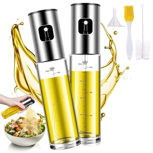 PUWOWYE 100 ML Spray Huile Cuisine, Lot de 2 Vaporisateur huile avec Échelle avec Entonnoir, Oil Spray pour Friteuse à Air Chaud Cuisine Accessoires pour...