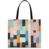 visesunny Große Damen-Schultertasche aus Segeltuch, modern, bunt, Mosaik-Kunst, Aufbewahrungsgriff, Einkaufstasche, lässig, wiederverwendbar, für Strand, Reisen, Lebensmittel, Bücher