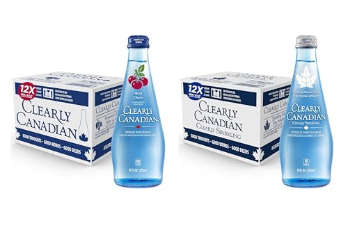Image of Clearly Canadian Sparkling Flavored Water, 11 oz Glass Bottles - Variety of Refreshing Flavors, Premium Carbonated Beverage, Available in 12-Pack and 24-Pack Options (24 Pack, Sparkling /Cherry)