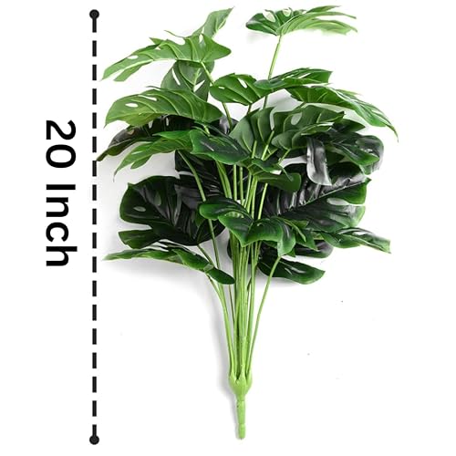 Image of Dekorly Artificial Palm Plants - Faux Turtle Leaf, Fake Monstera Tropical Large Palm Tree Leaves for Outdoor UV Imitation Decorations (12 Leaves | Without Pot)