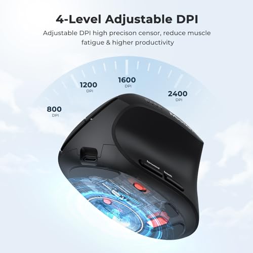 Image of MEETION Ergonomic Mouse, Wireless Mouse, Bluetooth Vertical Rechargeable Mice, 4 Adjustable DPI 800-2400, Bluetooth 5.2+5.2+USB Mouse for Windows /Mac, for Laptop /PC /Desktop /Computer /iPad Bk