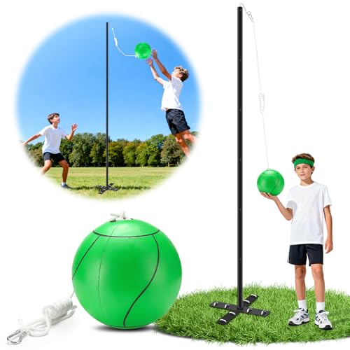 GADFISH Backyard Tetherball Set with Ball & Rope Adjustable Tetherball Set Traditional Tetherball Equipment for Playing Outdoor Lawn Sand (Black)
