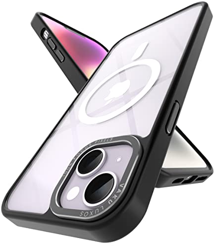 Image of Vaku Luxos Clear Armor MagPro for iPhone 14 Plus Cover Case, Shockproof, Scratch Resistant, Slim, Thin, Military-Grade Metal Ring Camera Protection, Compatible with MagSafe Back Cover - Black