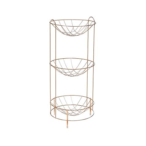 Fruteira Tripla Redonda Com Rodízios, Φ30cm, Rosé Gold, Arthi
