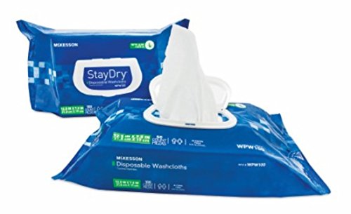 McKesson StayDry Disposable Washcloths with Aloe, Pre-moistened, 7.5 X 12.5 Inch, Soft Pack - Pack of 100 (Packaging May Vary)