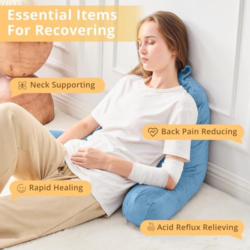 Image of Sasttie Reading Pillow for Bed, Back Pillow for Sitting Up, Blue