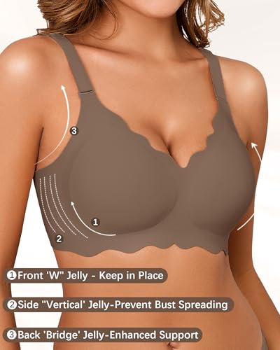 Image of Seamless Jelly Bras for Women No Underwire Push Up Bra Full Coverage V-Neck Wirefree Bralettes Soft T-Shirt Bra