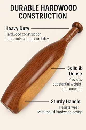 Image of Traditional Wooden Oval Shaped Mugdar for Strength Training and Agility, Indian Exercise Club, Premium Teak Wood Construction (4, Kilograms)