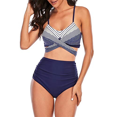 Zando Womens Sporty Two Piece Bathing Suits Athletic High Waisted Swimsuits Swimwear Swimsuit for Women Twist Blue 10-12