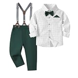 [Volunboy] 男の子 フォーマル 子供 スーツ 子供服 ベビー服 長袖シャツ+長ズボン+ 蝶ネクタイ+サスペンダー4点セット おしゃれ 結婚式 誕生日 入園式 初節句 記念撮影 90-130cm (ドットシャツ+グリーンのズボン,90)