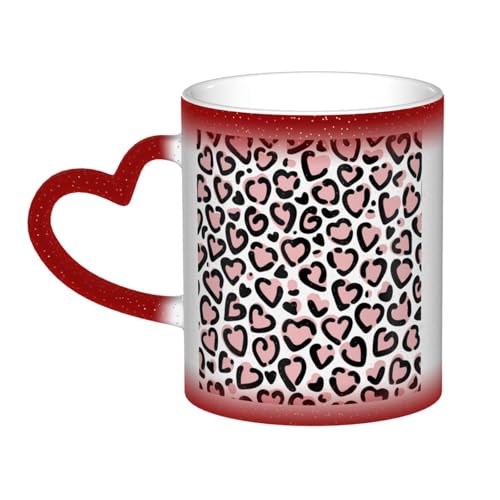 シームレスなハート型のヒョウ柄 330ml 磁器変色マグカップ 朝食オフィス耐熱ティーカップ Red