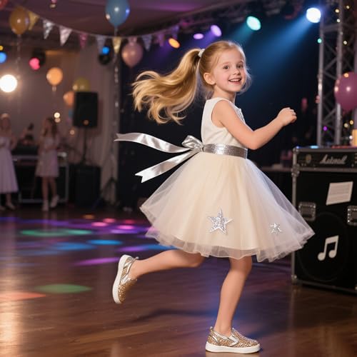 Sparkly Sneakers for Girls 3-12 Years Slip-On Comfort Fit Casual Princess Shoes2