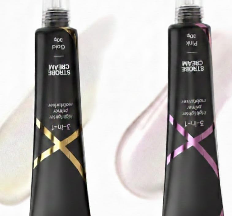 Highlighter Primer Moisturiser Strobe Cream, Gold and Pink, 30ml Each, 2 Pack, Luminous Dewy Finish