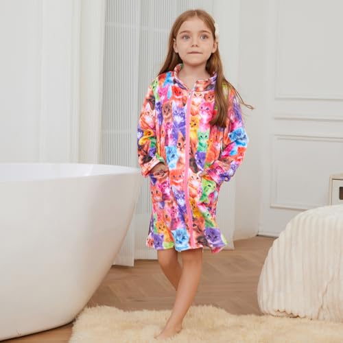 Jxstar Girls Bathrobes Kids Zip Up Robes Plush Soft Coral Fleece Pajamas Sleepwear2