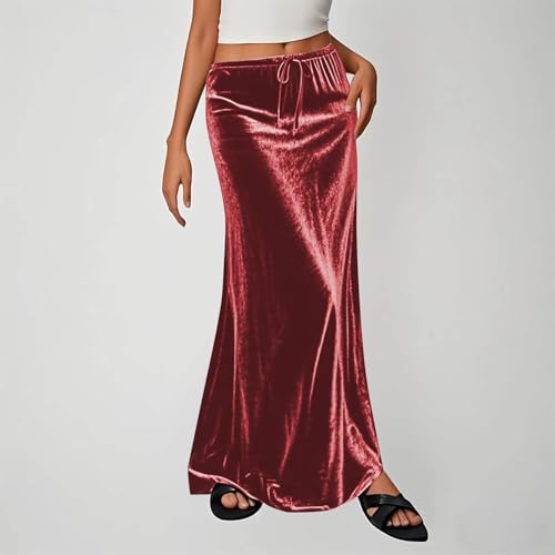 Women's Long Maxi Skirt Flowy Elegant Velvet High Waisted a-Line