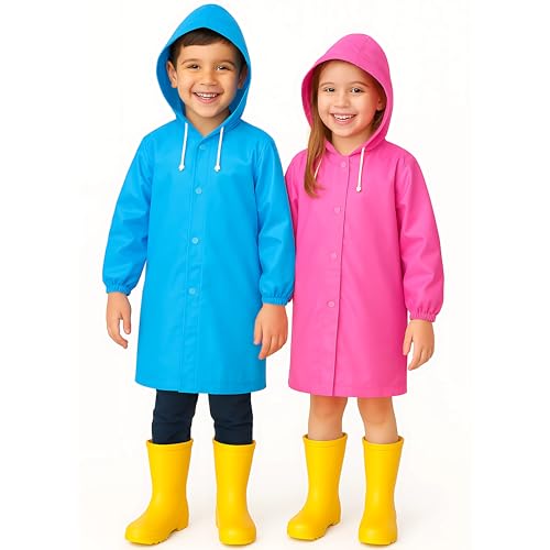 VESUVIUS 2 Pack Kids Waterproof Poncho - Long Rain Coats for Kids...
