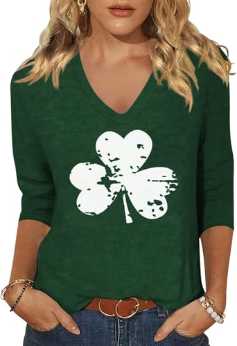 Image of Womens 3 /4 Sleeve V Neck Valentine T Shirts Love Heart Printed Graphic Tee Tops