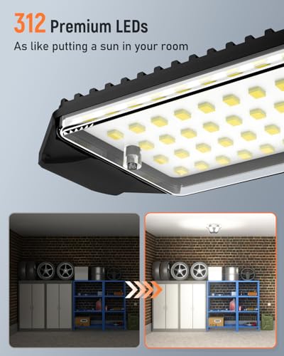 adiding led garage light 2 pack super bright 20000lm basement ceiling lighting w 61 deformable panels screw in e26 bulb base socket for workshop attic warehouse utility laundry storage area