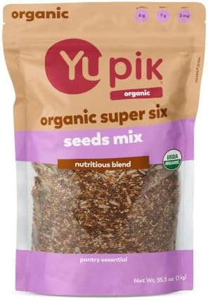 Yupik Organic Super 6 Seeds Mix, 2.2 lb (35.2 oz), GMO-Free, Kosher, Vegan, Rich in Fiber, Nutritious Raw Snack & Topping, With Brown & Golden Flax Seeds, Sunflower, Sesame, Chia & Pumpkin
