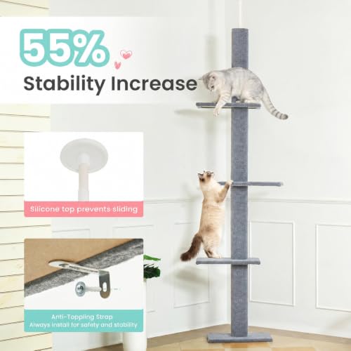 Árbol para gatos ajustable Max & Marlow 95-108 pulg gris miniatura 6