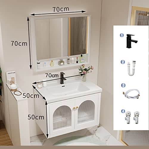 Mobile da bagno sospeso con lavabo e specchio, design salvaspazio per bagno compatto