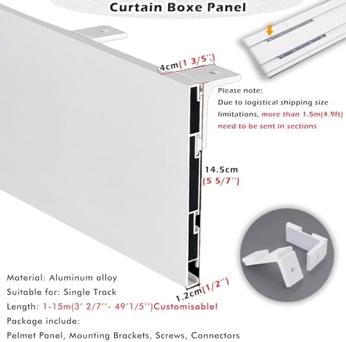 Aluminum Curtain Track Valance Panel, White Ceiling Mount Cornice Boards for Blackout Curtains, 14.5cm Height, 2.4m (7.9ft) Length, Decorative Valance Frame