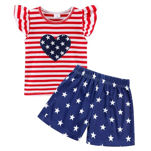 Image of Girls Summer Outfits Toddler Baby Girls Short Sets 2 Piece Clothing Set Flutter Sleeve Shirt and Short 2-7 Years