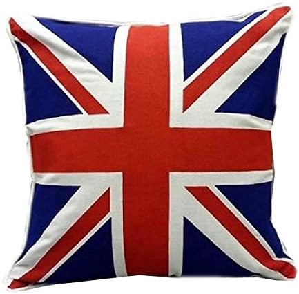 Union Jack Cushion Cover 100% Cotton Vintage Style British Flag, Square Cushion Cover For Home Décor Sofa, & Couch Pillow with Free Hollow Fibre Cushion Pad in 18x18with Piped Edge (Black & Grey)