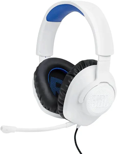 JBL Quantum 100P - Wired Over-Ear Gaming Headset with a Detachable mic, QuantumSOUND Signature, Memory Foam Comfort, Compatible with Windows Sonic Surround Sound (White)
