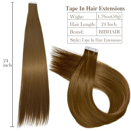 Image of Tape in Hair Extensions,20pcs 50g 24 Inch Light Blonde Highlighted Golden Blonde Hair Extensions Straight Tape in Extensions Double Sided for Skin Weft Synthetic Hair
