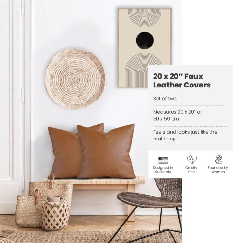 Two Queens Lane Faux Leather Pillow Cover - 20X20” Brown Throw Pillows, Boho Pillow Cover, Decorative Pillows For Living Room Decor And Home Decor - Farmhouse And Neutral Style, Set Of 2 #TOP1