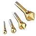 Bonsicoky 4PCS Titanium Coated Countersink Chamfer Deburring Tool Set, High Speed Steel Hole Deburring Tool, Metal Wood Drill Bits for Wood, PVC Board, Aluminum, Insulation Board