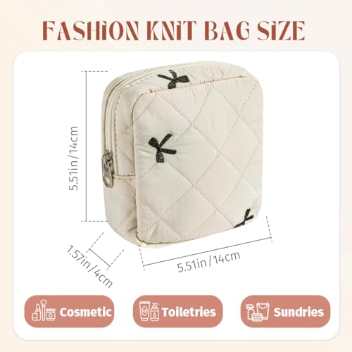 Image of MAYCREATE Small Pouches for Women, Cotton Quilted Lipstick Small Makeup Pouch, Sanitary Pads Storage Zipper Cosmetic Organizer Bag for Menstrual Supplies, Makeups (14x14cm)