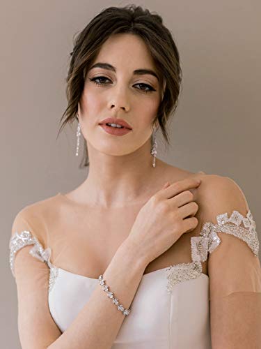 Sweetv Wedding Bracelet For Brides, Bridesmaids, Crystal Bridal Bracelet For Wedding Jewelry, Rhinestone Cubic Zirconia Tennis Bracelets For Women Prom, Silver #TOP2