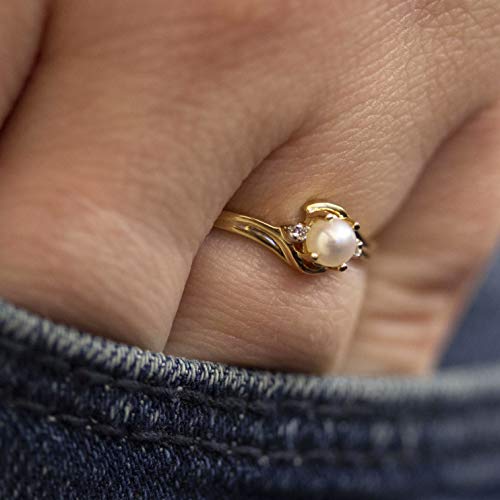 Direct-Jewelry 14K Yellow Gold Freshwater Cultured Pearl And Diamond Ring (Size 8) #TOP2