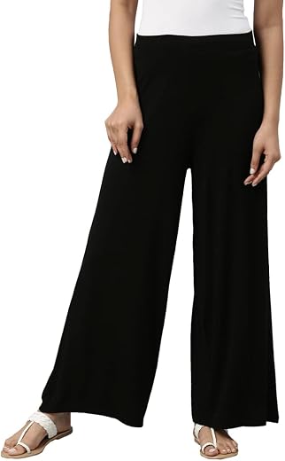 GO COLORS Soft Viscose Knit Palazzo Full Length for Women| Breathable, Mid Rise