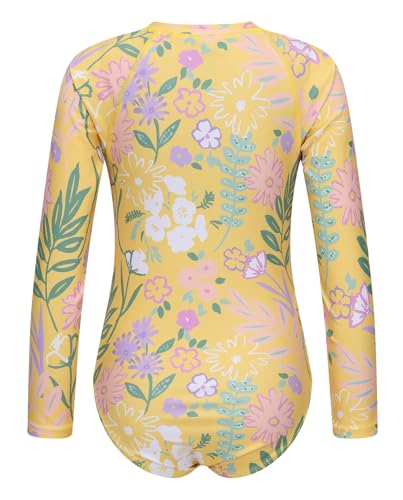 Image of Moon Tree Girls One Piece Swimsuits Long Sleeve Rash Guard Zipper Front Bathing Suit UPF 50+