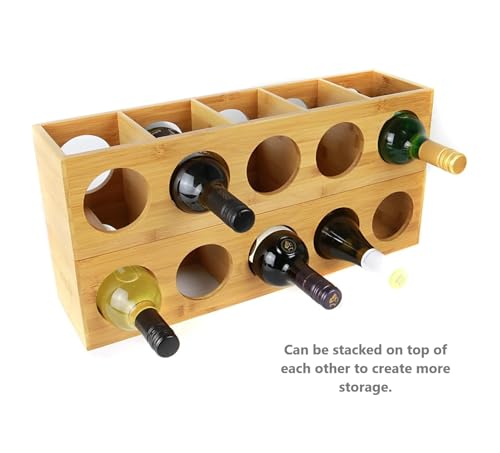 Bamboo Stackable Wine Rack | Horizontally or Vertically | 5 Bottle Organiser Wine Racks Free Standing | Counter Top Bottle Stand Holder for Home Bar, Kitchen, Cabinets (Twin Pack) - Image 3