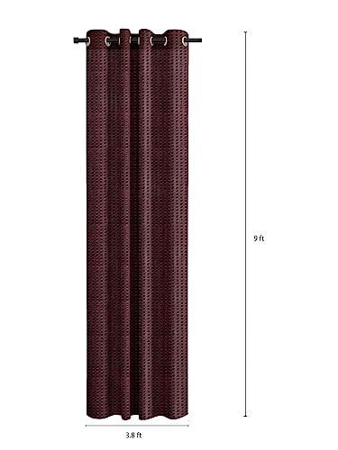 Image of Polyester Transparent Zig-Zag Net Sheer Curtains for Door Balcony Home Decoration, 10 feet Long, Brown, Set of 2