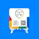 just5stars - Cartel para Reseñas - NFC y QR - Sin Suscripciones - 12cm x 12cm - Incluye adhesivo y soporte.