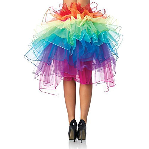 Bettli Women's Layered Dancing Long Tail Skirt Tutu Skirt Dance Ruffle Skirt Mini Bubble Skirt Petticoat - Rainbow Color - One Size (Rainbow)