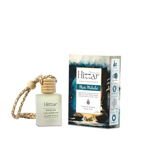 Image of Mystic Mukhallat Car Perfume Hanging Pod 10ml | Natural Essential Premium Fragrance Oils in Glass Bottle with Wooden Diffuser Lid | Long Lasting Car Air Freshener Scent