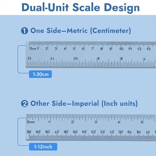 6 Stück Lineal 30 cm/12Zoll, Kunststoff Lineal Set, Transparent Gerade Ruler mit Metrische Inch Skala, Präzision Lineale für Grundschule Büro Zuhause