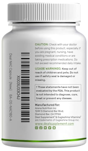 DEAL SUPPLEMENT NAC Supplement (N-Acetyl Cysteine) 1,000mg Per Serving with Reduced Glutathione, 240 Capsules – Antioxidant Support for Immune Health, Lung, & Liver Function