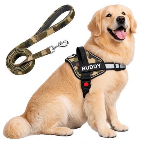 Image of Army Camo Dog Vest Harness with Leash, No Pull & Reflective