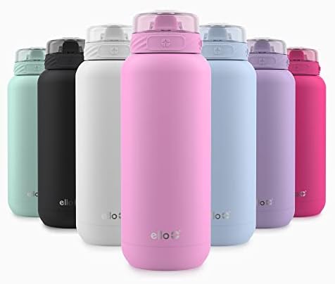 Ello Cooper Vacuum Insulated Stainless Steel Water Bottle with Soft Straw and Carry Loop, Double Walled, Leak Proof, Bubblegum, 32oz