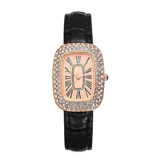 Avaner Women's Rectangular Watch, Analog Quartz Rhinestone Watch, Square Leather Strap Watch